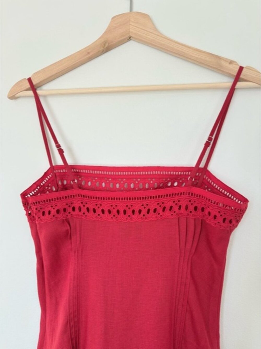 NEW Reformation Pomona Linen Lace Trim Midi Dress Lipstick Red | US 6 UK 10 - Picture 8 of 12